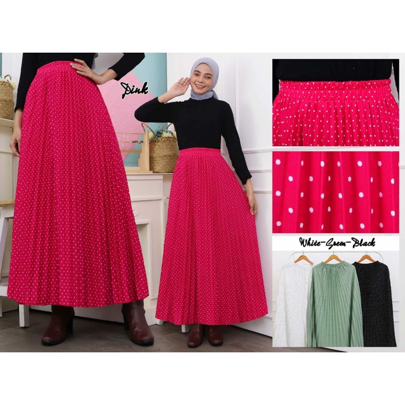 ROK PLISKET MOTIF POLKADOT MINI // ROK MOTIF POLKADOT // ROK PLISKET POLKADOT MINI DEWASA