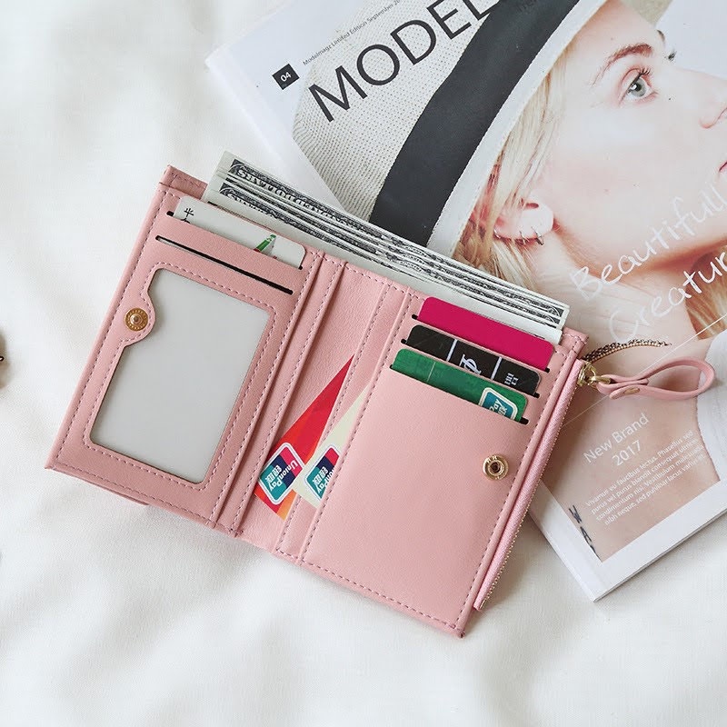 Dompet Casual Wallet Wanita Dewasa Dompet Kartu ATM Kredit Debit Lipat Mini Desain Slim Elegant Modern ID Card SIM KTP Holder Uang Lembar Koin Bahan Kulit