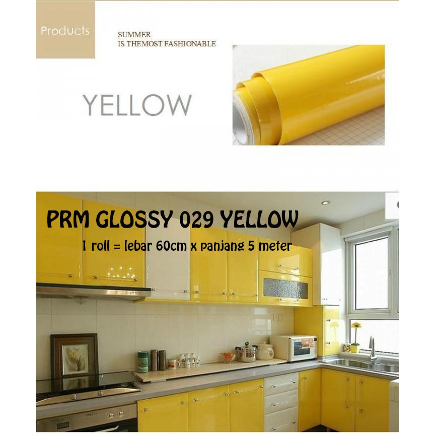 [GD] WALLPAPER PREMIUM GLOSSY YELLOW KUNING POLOS UK 60CMX5M STICKER KITCHEN SET STIKER POLOS