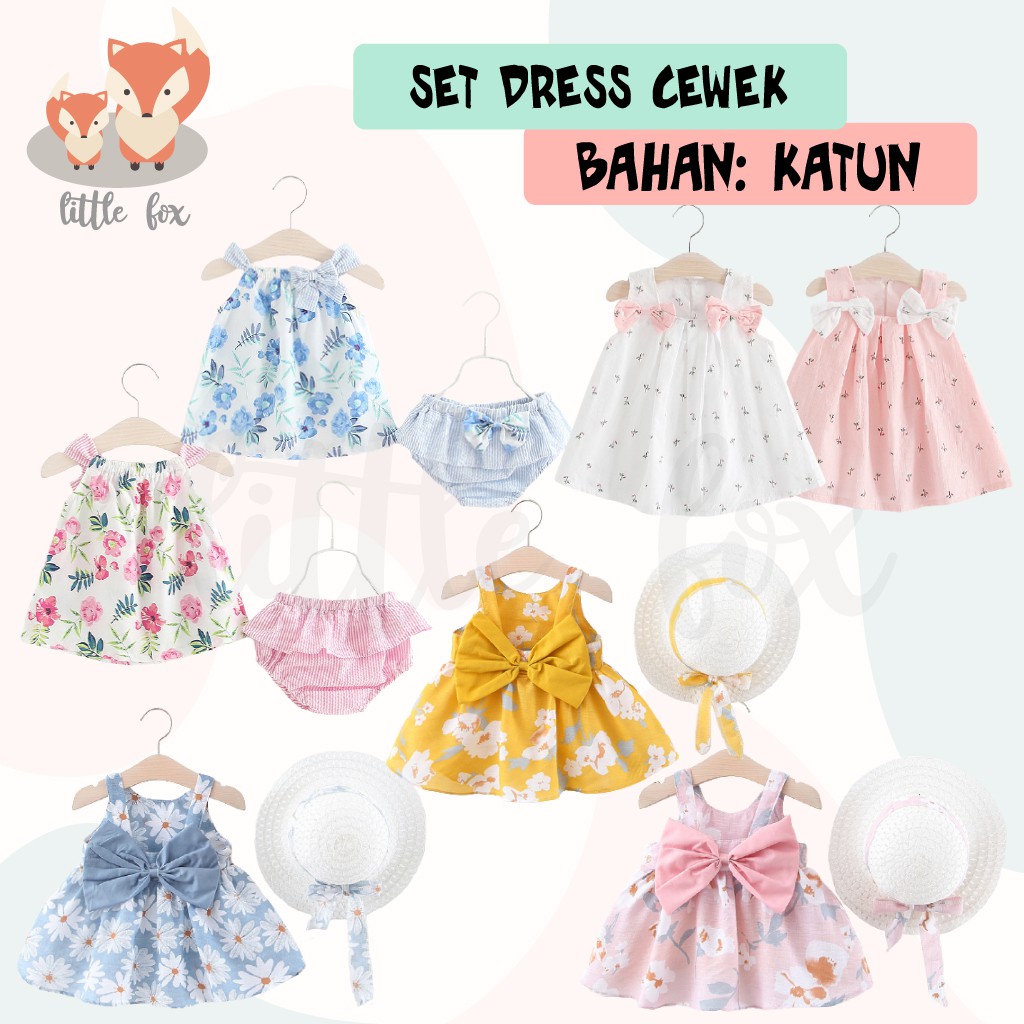 SETELAN PRINCESS DRESS ANAK GAUN BAYI SET TOPI CELANA ELEGAN PESTA BABY PEREMPUAN CEWEK MATERIAL LINEN