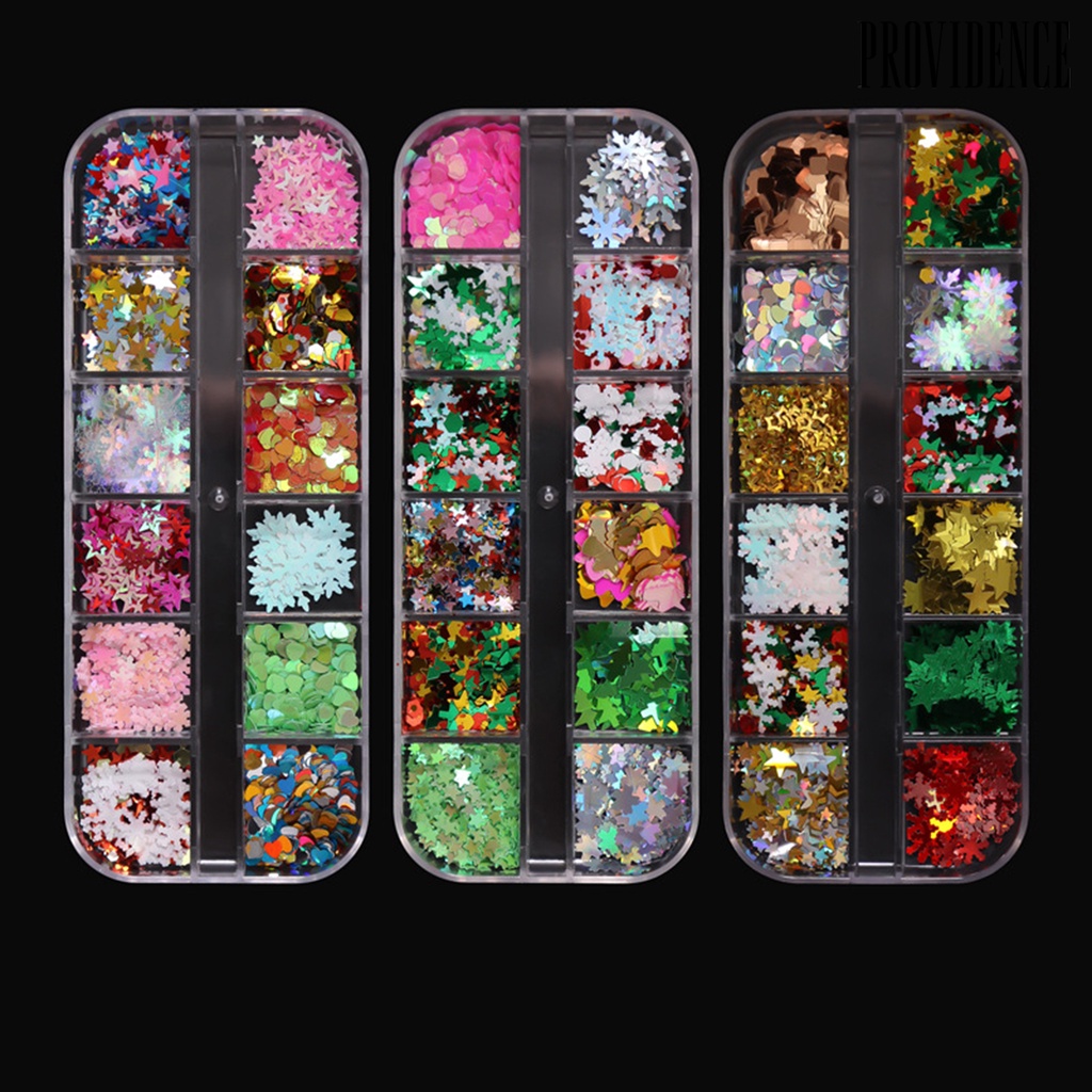 Providence 1 Kotak Payet Kuku Motif Snowflake / Bintang / Natal Untuk Dekorasi Nail Art / Manicure