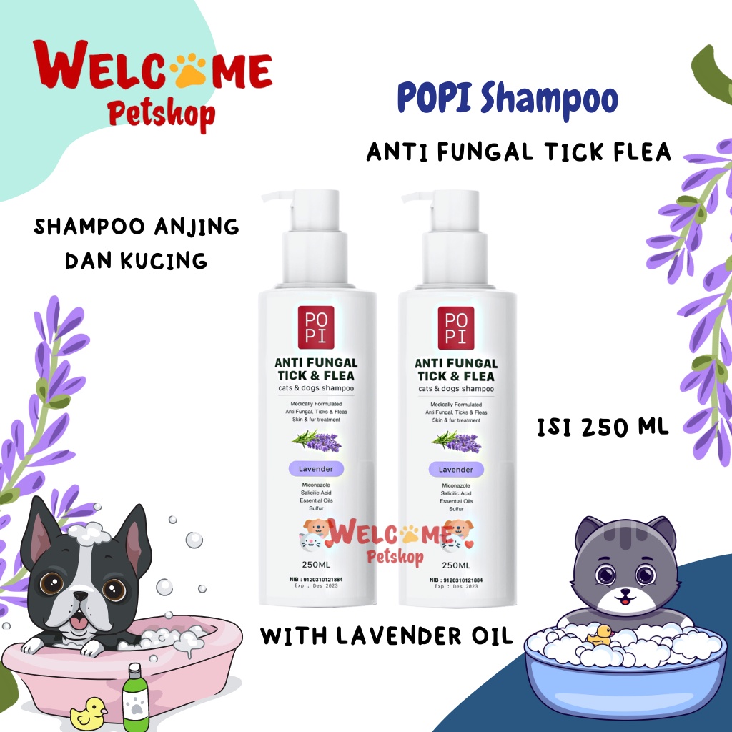 Popi Shampoo Anti Kutu Jamur Kucing Anjing Mandi 250ml Lavender Wangi