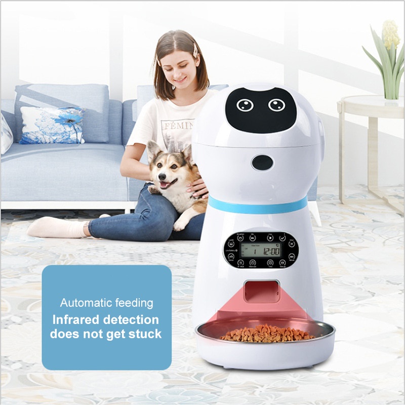 ZKYJ Dispenser Robotic Makanan Anjing kucing Anti Macet sensor infrared Tempat Makan Hewan Anjing atau kucing Pet Food Dispenser 3,5 Liter Automatic Pet Feeder Robot Dog Cat Feeder 3L Pet Food Dispenser Feeder Medium And Large Cat Dog 4 Meal