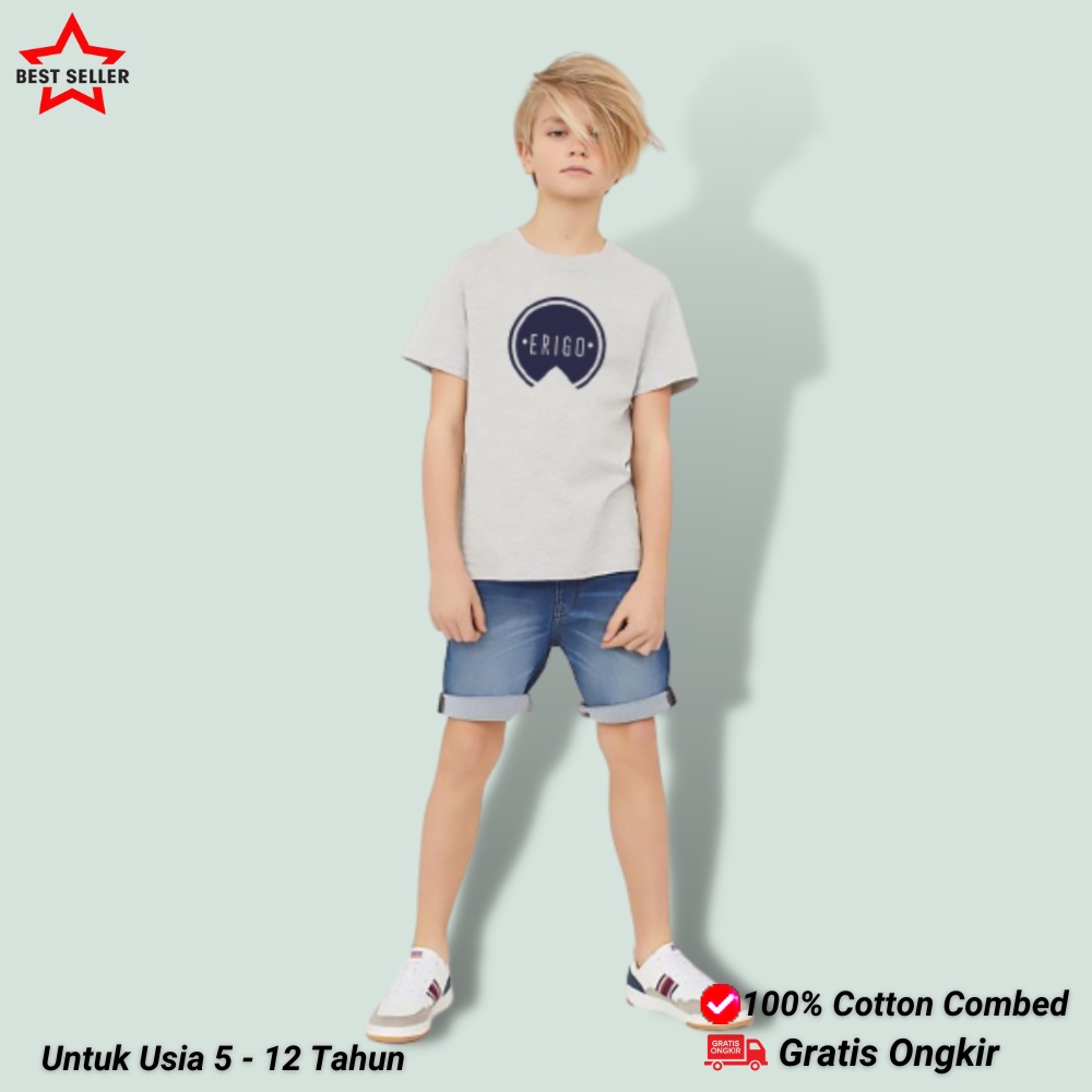 ERI-03 Kaos anak laki-laki dan perempuan umur 5 - 12 tahun| Baju Setelan atasan anak tanggung| Pakaian anak-anak distro keren motif simple| Kaos katun combed 30s