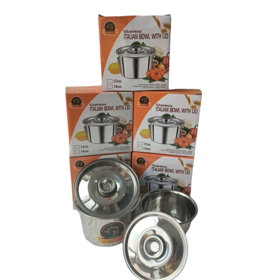 Mangkok Stainless Tutup Italian Bowl 2 pcs Food Grade 12cm dan 14cm