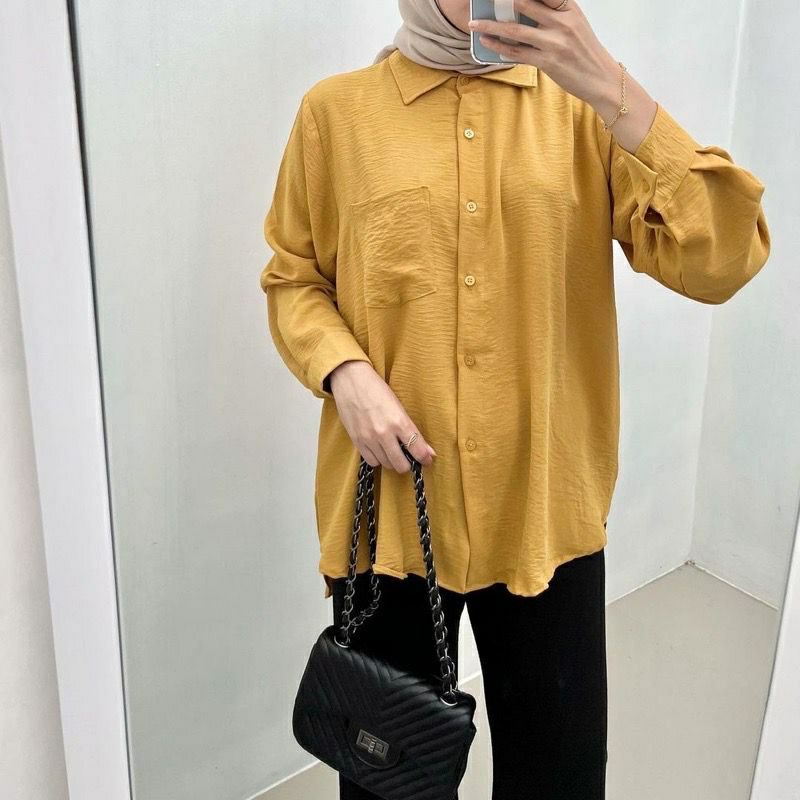 KAMEJA BLOUSE/ATASAN CRINCLE/ATASAN WANITA/BUSUI FULL KANCING