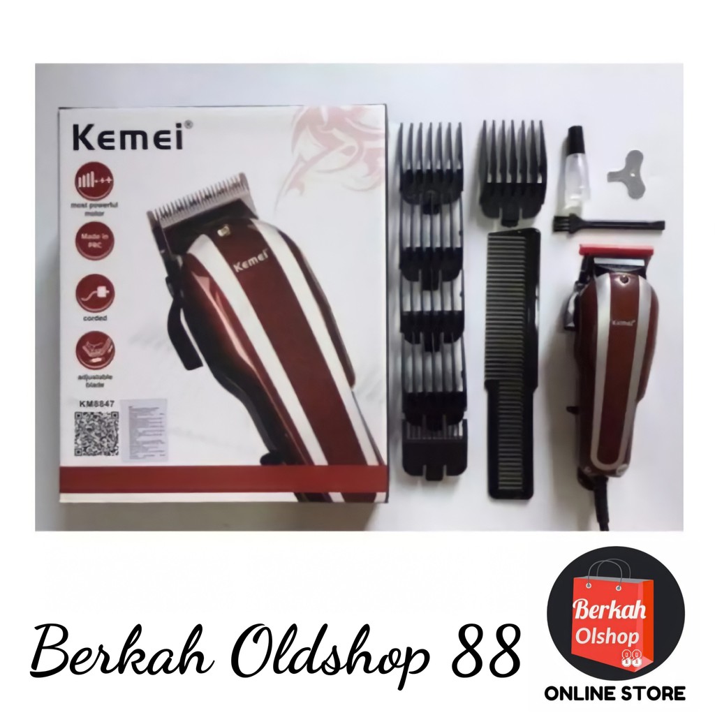 Berkah Oldshop 88 - Clipper Alat Cukur Rambut Kemei KM 8847 Mesin Pangkas Barbershop Asli