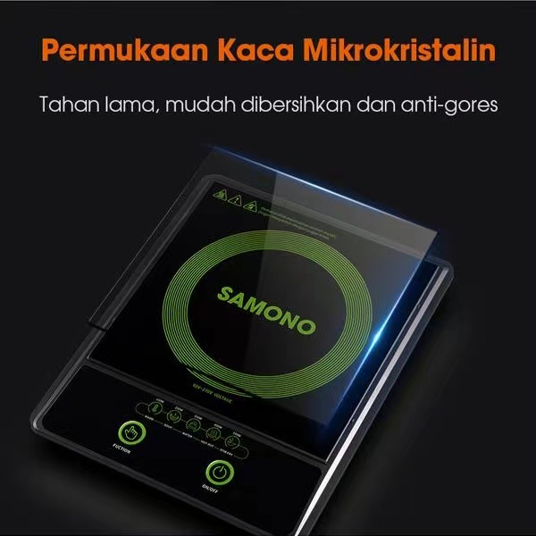 Kompor Listrik Induksi SAMONO WS-01 600W Layar Sentuh Waterproof High Quality ORIGINAL - BLACK GREEN