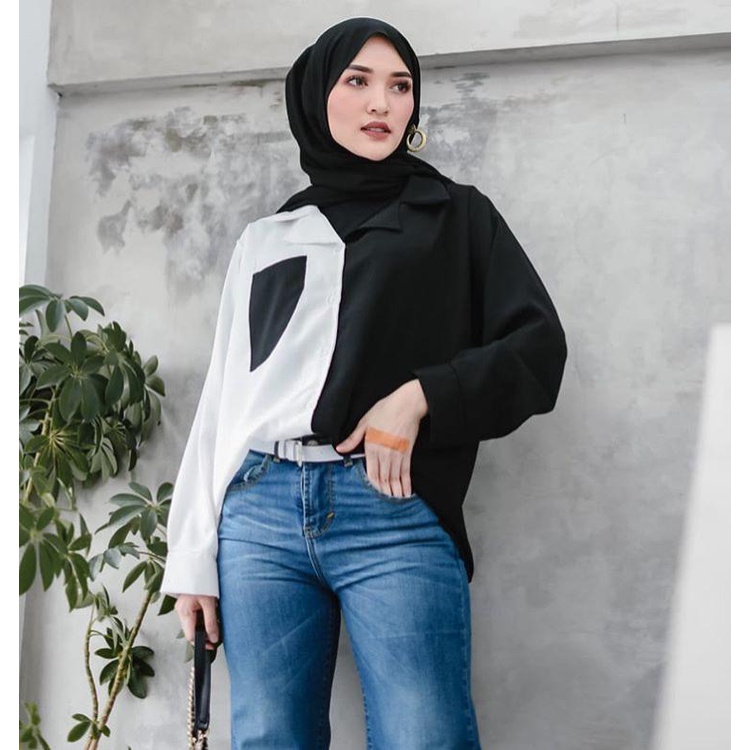 1 KG MUAT 6PCS | MIORA TWO TONE BASIC SHIRT TOP HITS SELEBGRAM FASHION OOTD WANITA MASA KINI