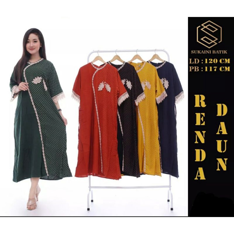 Daster batik sukaini renda Jumbo resleting motif daun daster arab