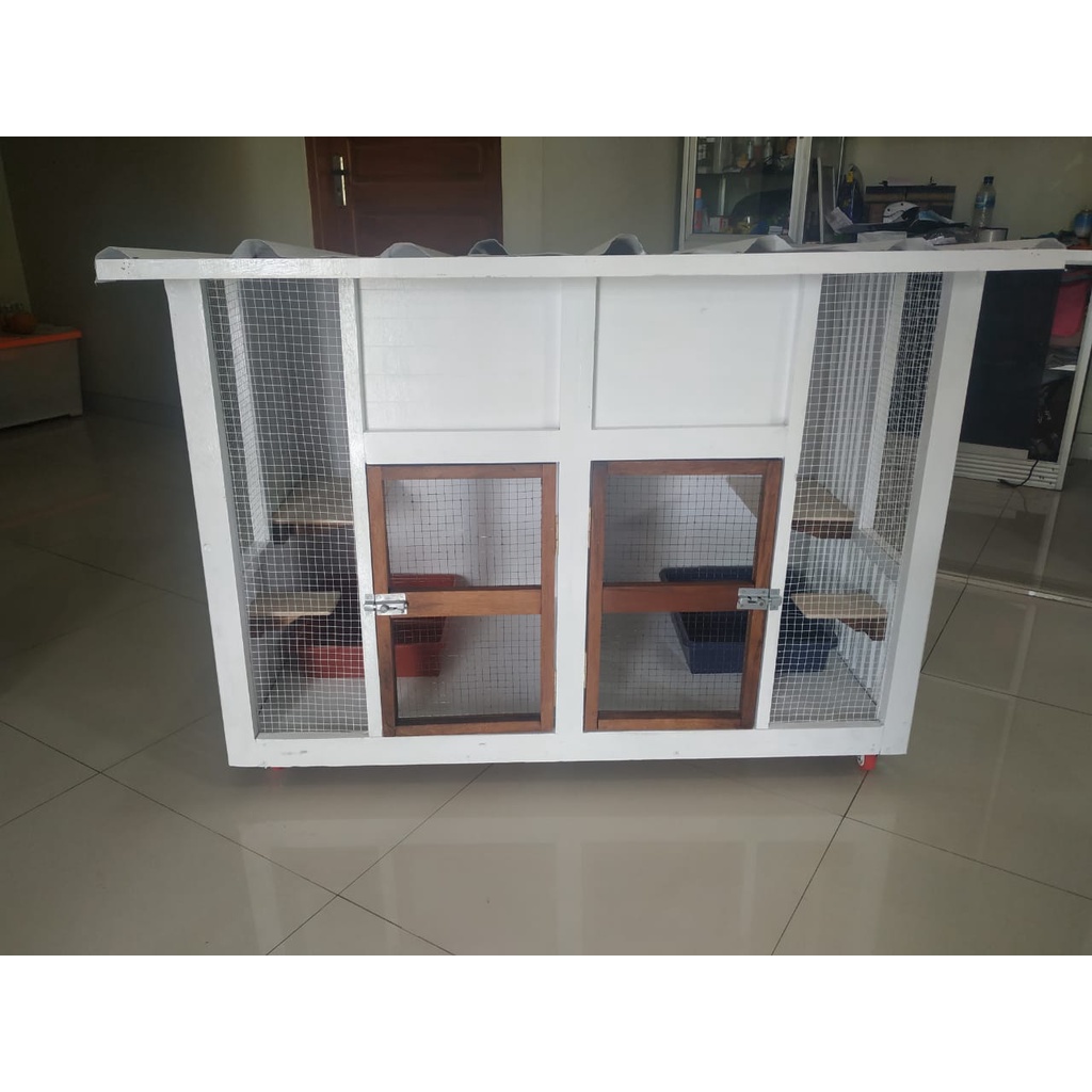 Kandang kucing custom bahan kayu atap outdoor murah berkualitas