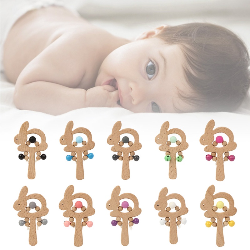 Mary Mainan Edukasi Teether Rattle Bentuk Kelinci Bahan Kayu Untuk Bayi