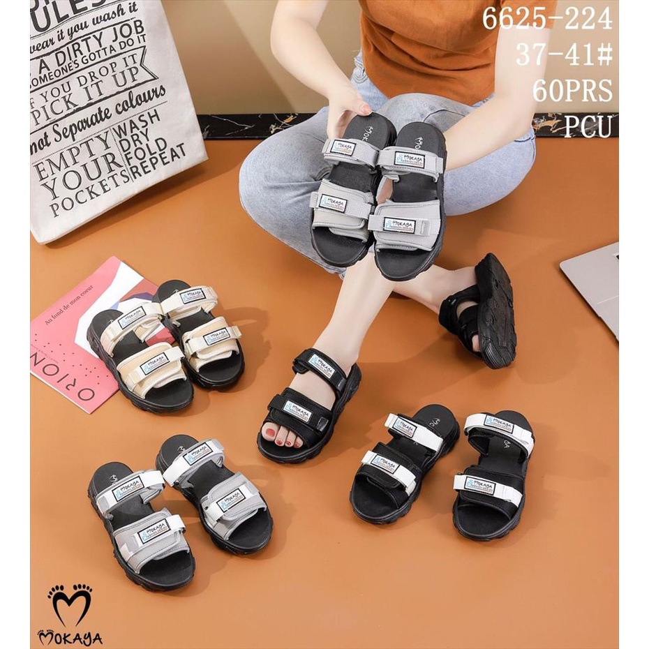 Sandal Slop Wedges Jelly Wanita Ban 2 Kretek Motif Strap Mokaya Velcro Super Cantik Casual Trendy Import Mokaya / Size 37-41 (6625-224)