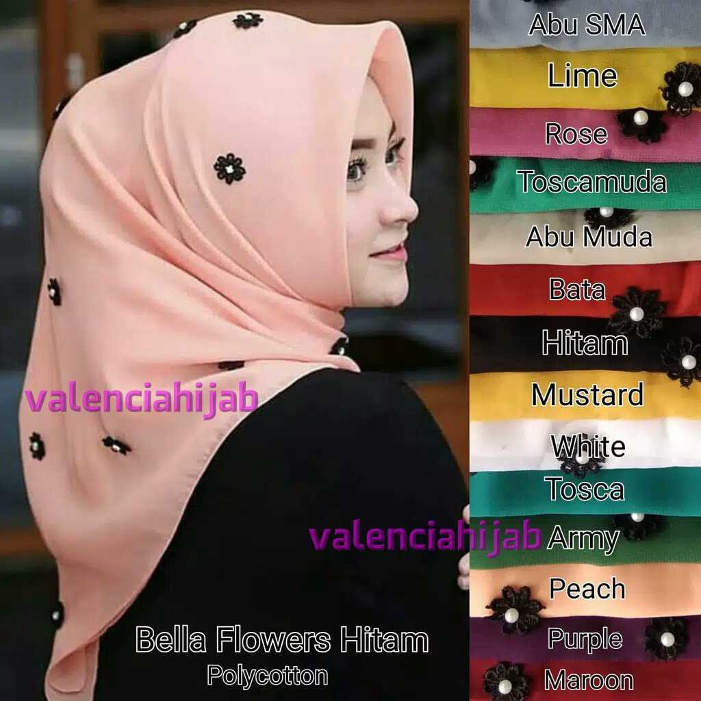 Hijab Jilbab kerudung segiempat  Black Jasmine Mutiara Square POLLYCOTTON VALENCIA