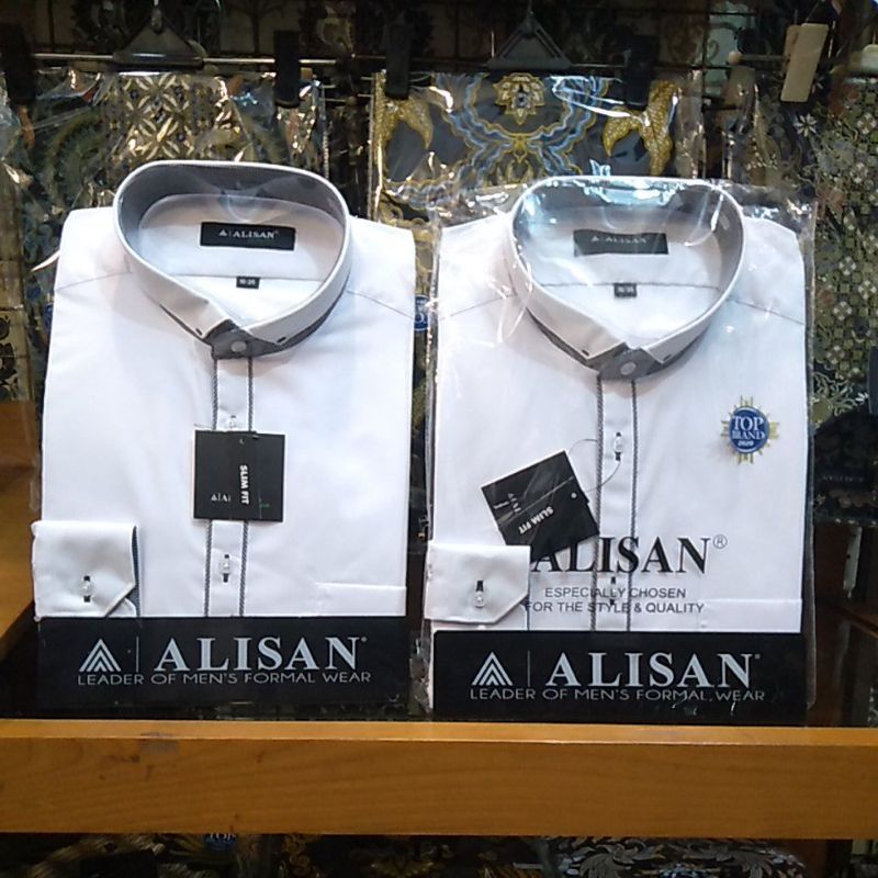 Alisan kemeja Lengan panjang putih kombinasi || Kerah shanghai || Kemko