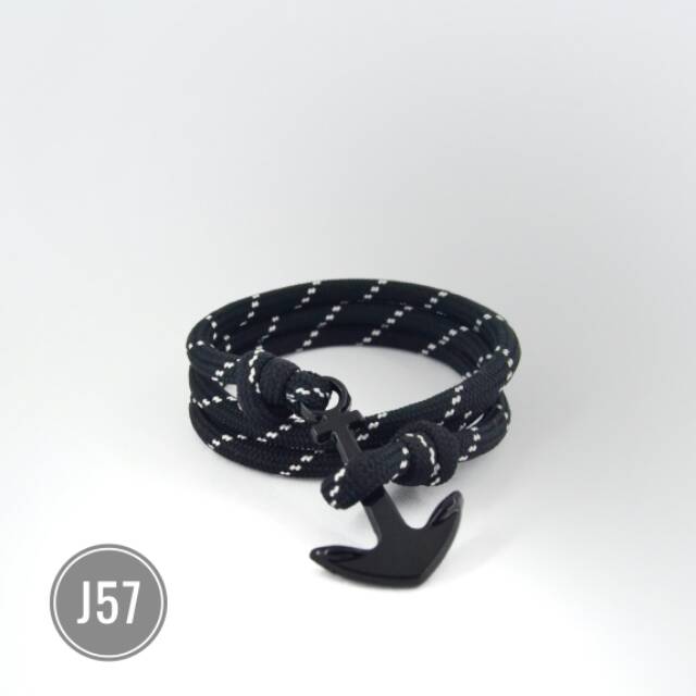 Gelang Pria Jangkar Tali Paracord Lokal 4mm Warna Hitam List Putih