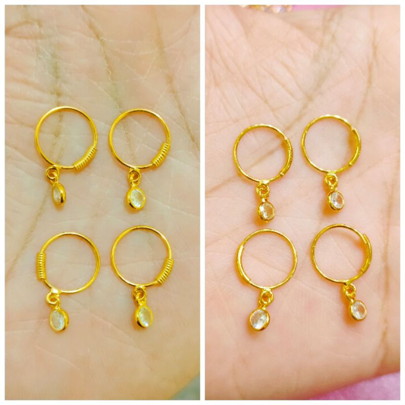 ANTING ANAK BULAT GANTUNG MATA ( PERAK 925 ) LAPIS EMAS 24K