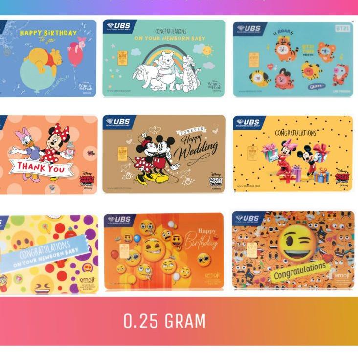 Best Seller.. UBS 0.25 Disney Mickey, Minnie Mouse, Emoji Smile, Winnie The Pooh, BT21 Card/Kartu, L