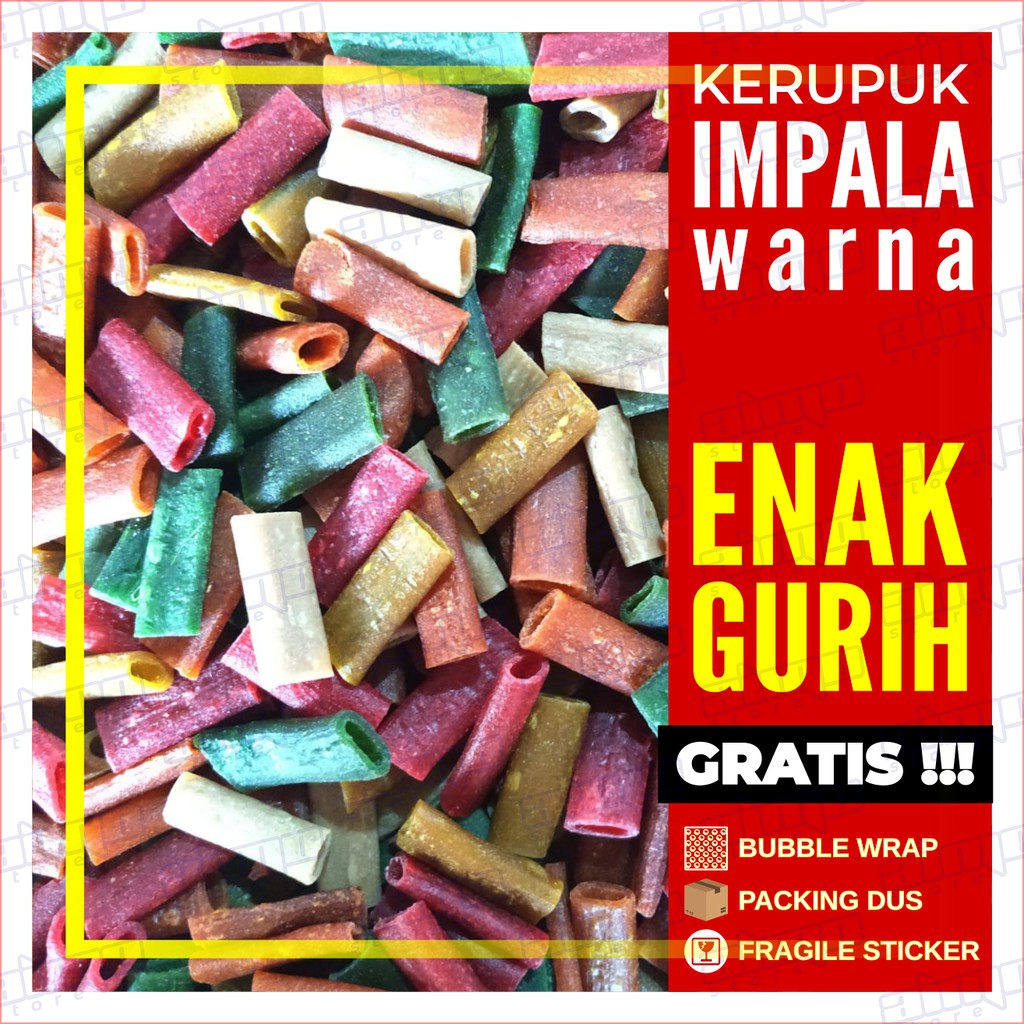 

KERUPUK IMPALA SEMPRONG WARNA WARNI ukuran SEDANG Krupuk Pipa Rasa Bawang Enak Gurih Renyah Kemasan 250 gr