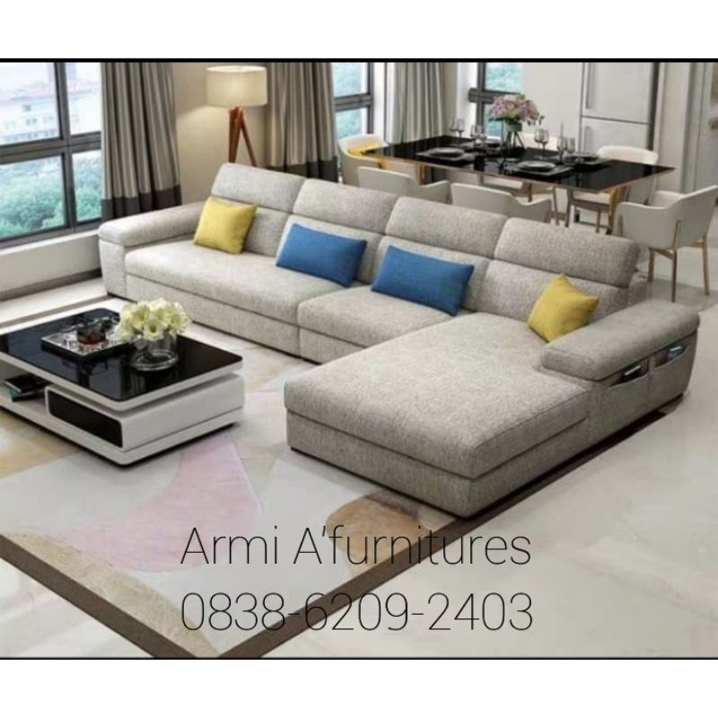 Sofa L minimalis Modern L panjang 280cm + meja / TRADE IN