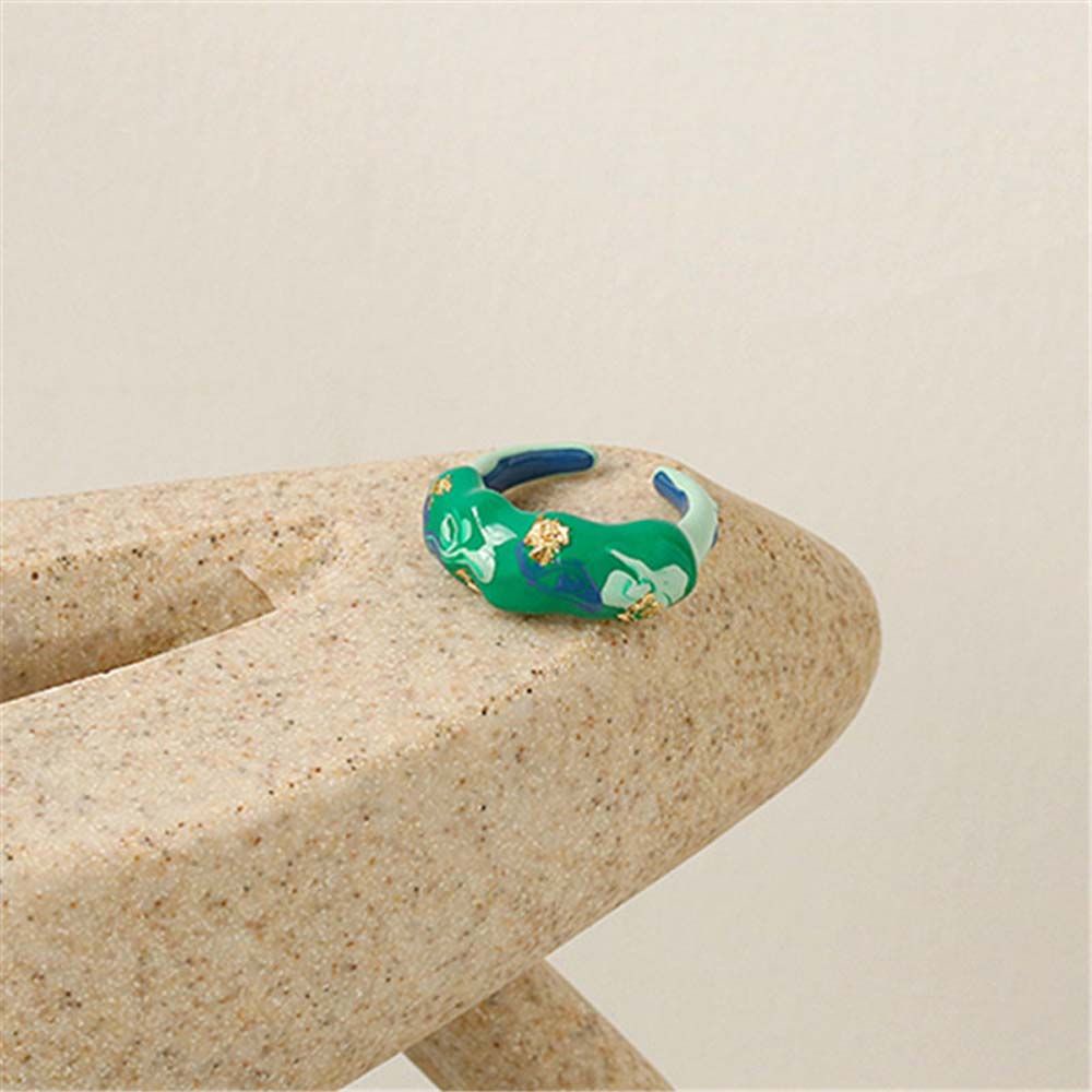 Needway  Geometric Finger Rings Personality Alloy Open Ring Women Colorful Korean Painted Flower Temperament Girls Fashion Jewelry/Multicolor