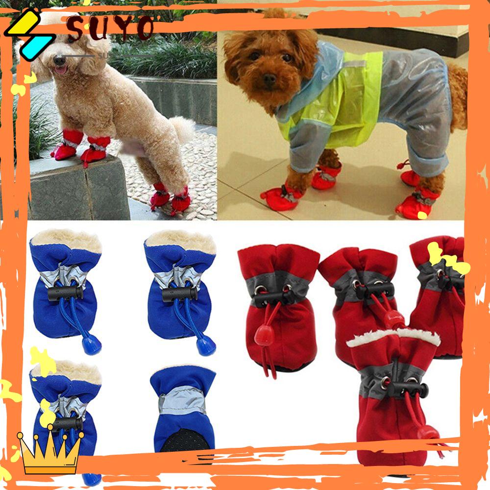 Suvi 4Pcs Sepatu Boots Anjing / Kucing Tebal Anti Slip / Air untuk Musim Dingin