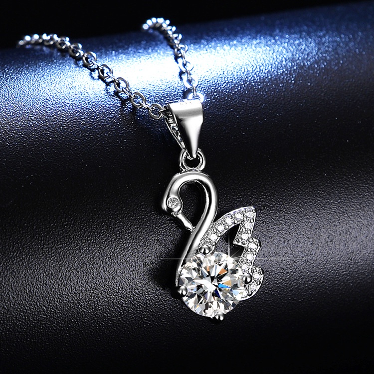 925 perak murni Little Swan Pendant Kalung berlian kalung untuk wanita Moissanite perhiasan fashion sederhana gaya Korea