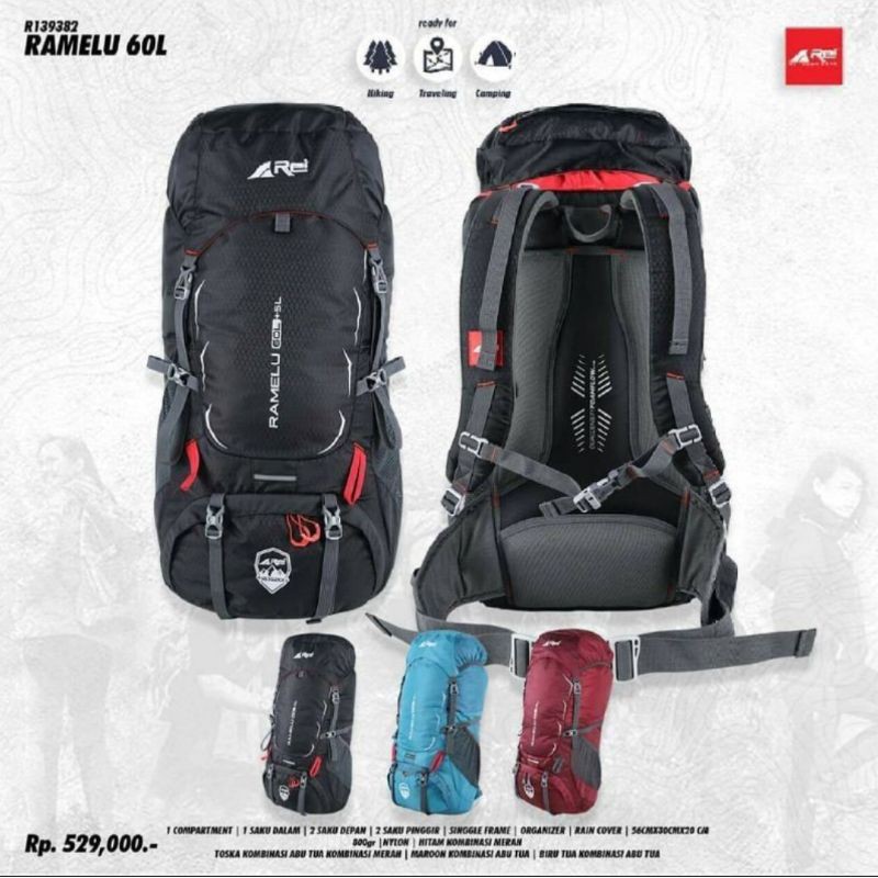 Tas Gunung Pria Ramelu 60+5L AREI OUDOORGEAR - Tas Carrier Pria Rei 60+5L Ramelu - Tas Mendaki Gunun
