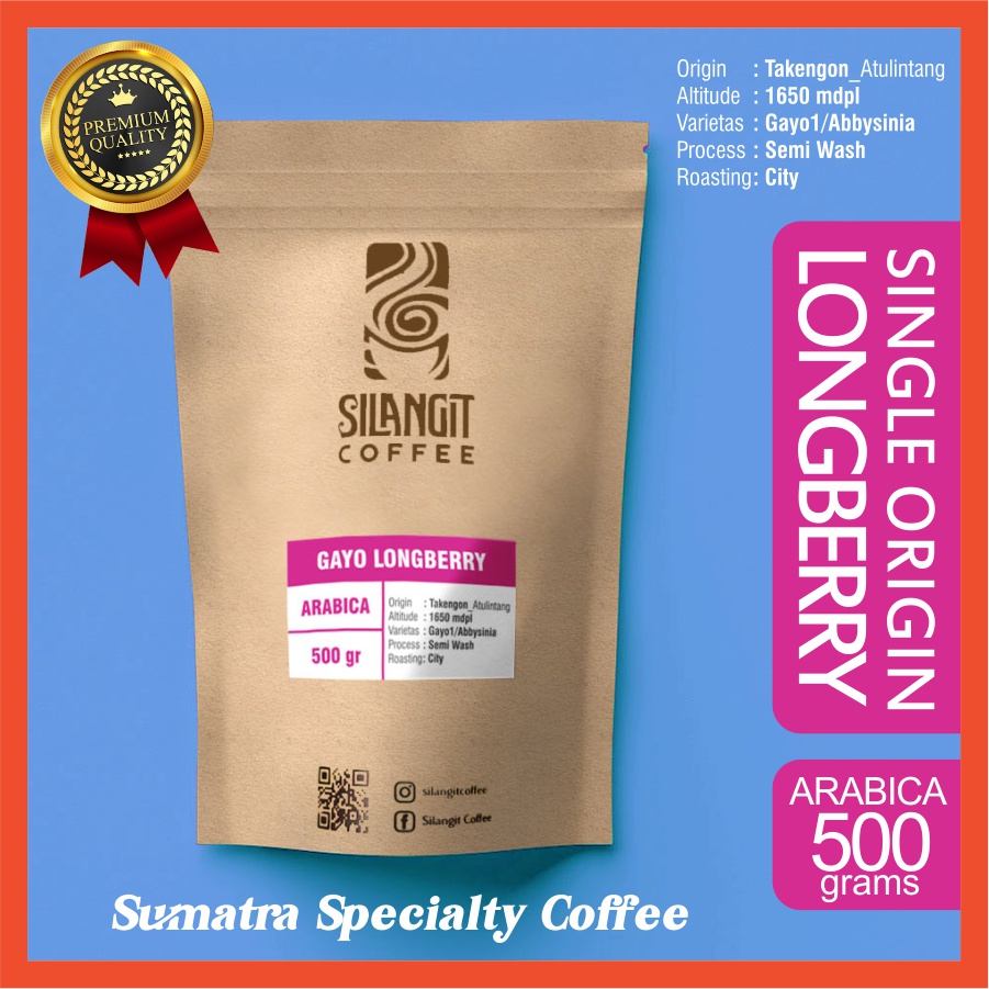 

ARABICA ACEH LONGBERRY Grade#1 Bubuk 500gr by Silangit Coffee