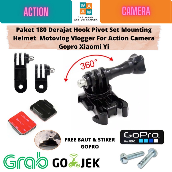 Diskon Paket 180 Derajat Hook Pivot Set Mounting Helmet Motovlog Vlogger Murah