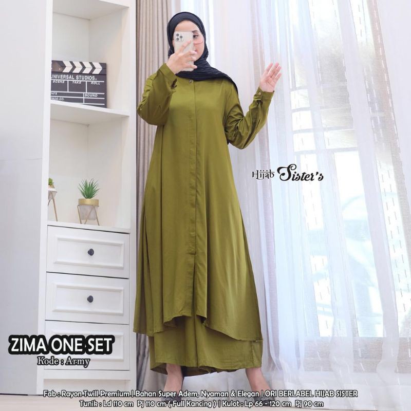 Zima One Set - Setelan Tunik Kulot Wanita Dewasa Bahan Rayon Twill Motif Polos