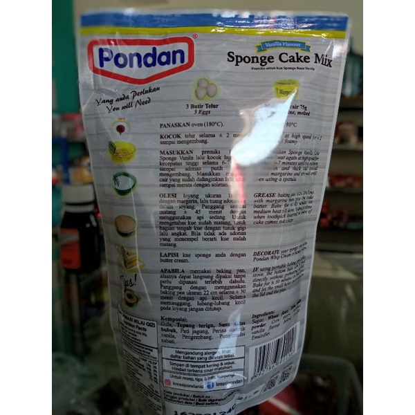 

Pondan Sponge cake mix rasa vanila 200gr PROMO