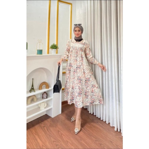 MIDI DRES TERBARU MOTIF BUNGA //MIDI DRES VIRAL//MIDI DRES MURAH