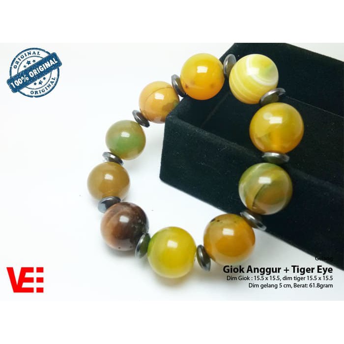 Vee Gelang Terapi Kesehatan Pria Wanita Giok Hijau Anggur Tiger Eye Murah + Gratis Ongkir