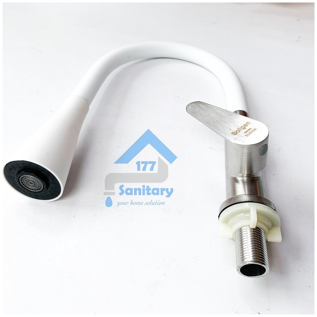 Kran Fleksibel TANAM PUTIH Stainless 304 Soligen 505- Keran sink meja angsa white dapur tanam flexible stenlis sus304