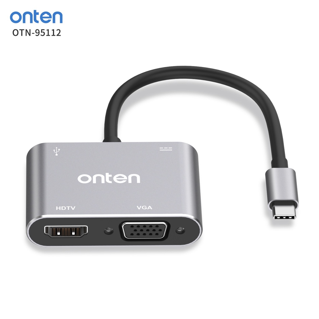 ONTEN OTN-95112 - USB-C To 4K HDMI and 2K VGA Display Adapter - Adapter Converter dari USB-C ke HDMI dan VGA