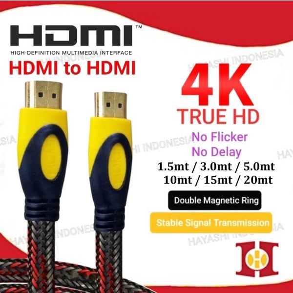 Kabel HDMI To HDMI Cable Serat Jaring 1080P V1.4 3D Full Tembaga Murni