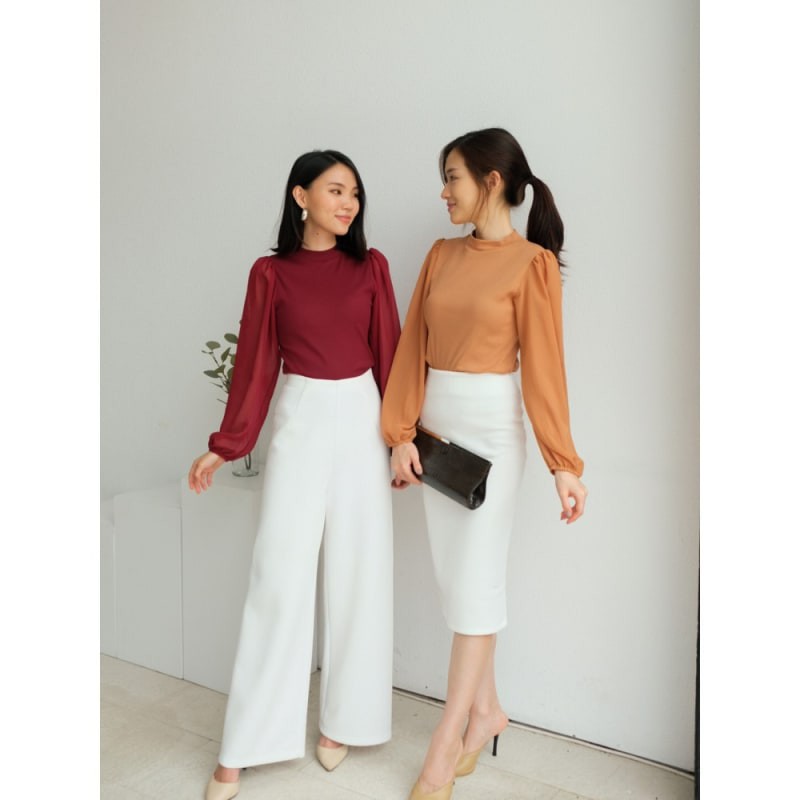 TOP CHIFF / TOP KOREA TANGAN CHIFFON LEHER TINGGI