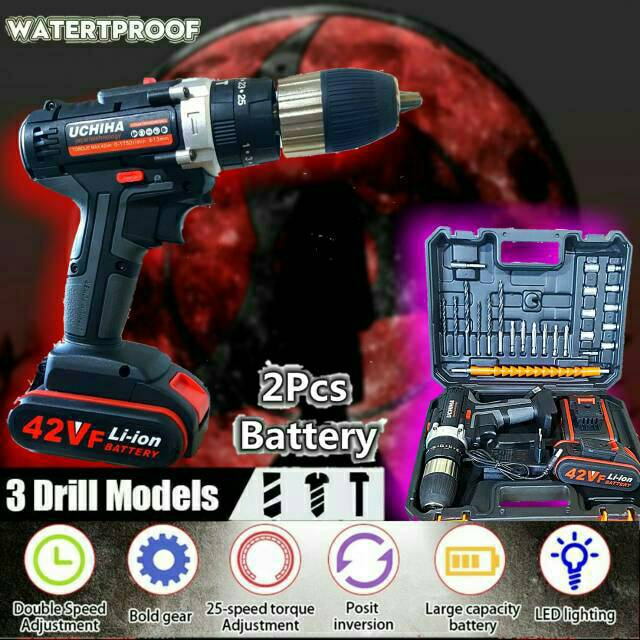 impact drill bor baterai cordless 34volt mesin bor beton besi kayu