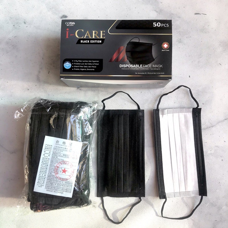 Jual MASKER HITAM BLACK EARLOOP 3PLY 1BOX ISI 50PCS | Shopee Indonesia