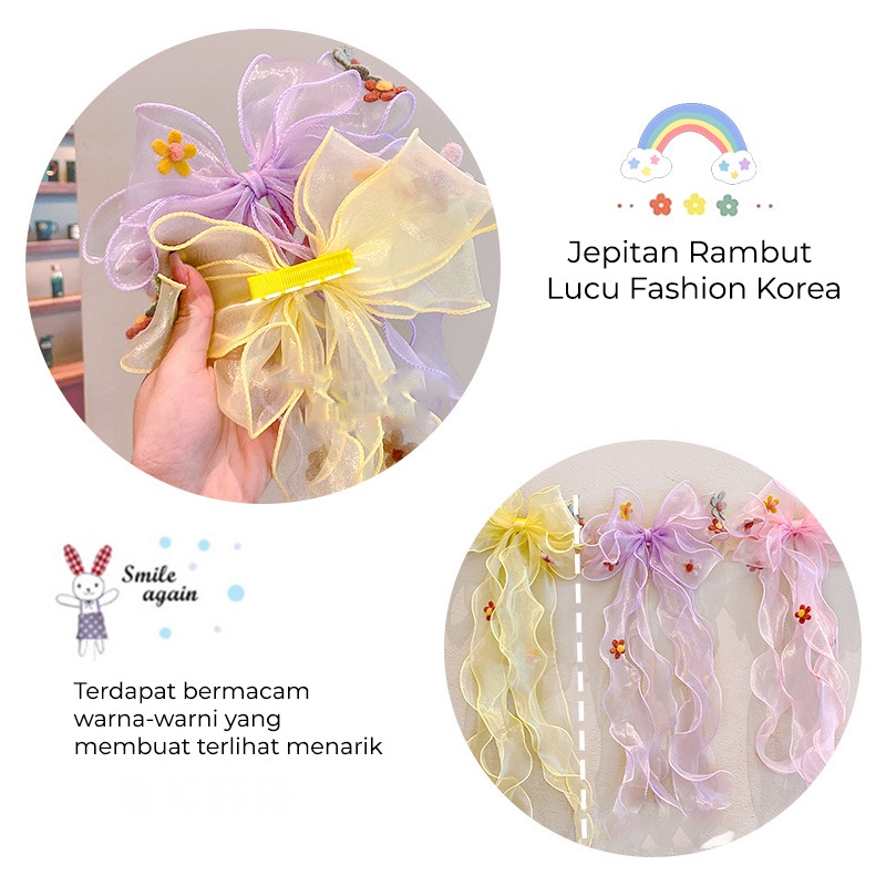 Jepit Rambut Anak Perempuan Korea Motif Pita Rumbai Bunga Aksesoris Kekinian Lucu AK239