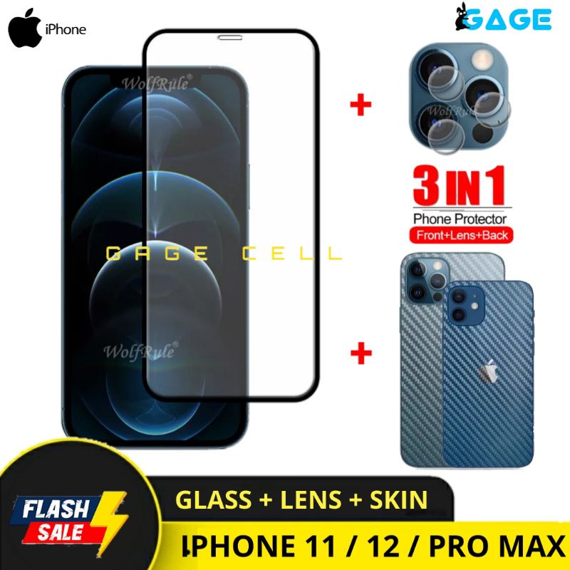 PROMO 3IN1 TEMPERED GLASS LAYAR KAMERA IPHONE 11 12 PRO MAX TG ANTI GORES FULL SCREEN PROTECTOR