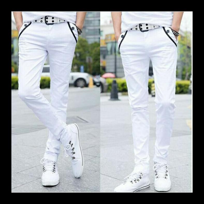 PROMO CELANA JEANS DENIM PANJANG ELASTIS WARNA PUTIH CELANA JEANS COWOK TERMURAH ALI