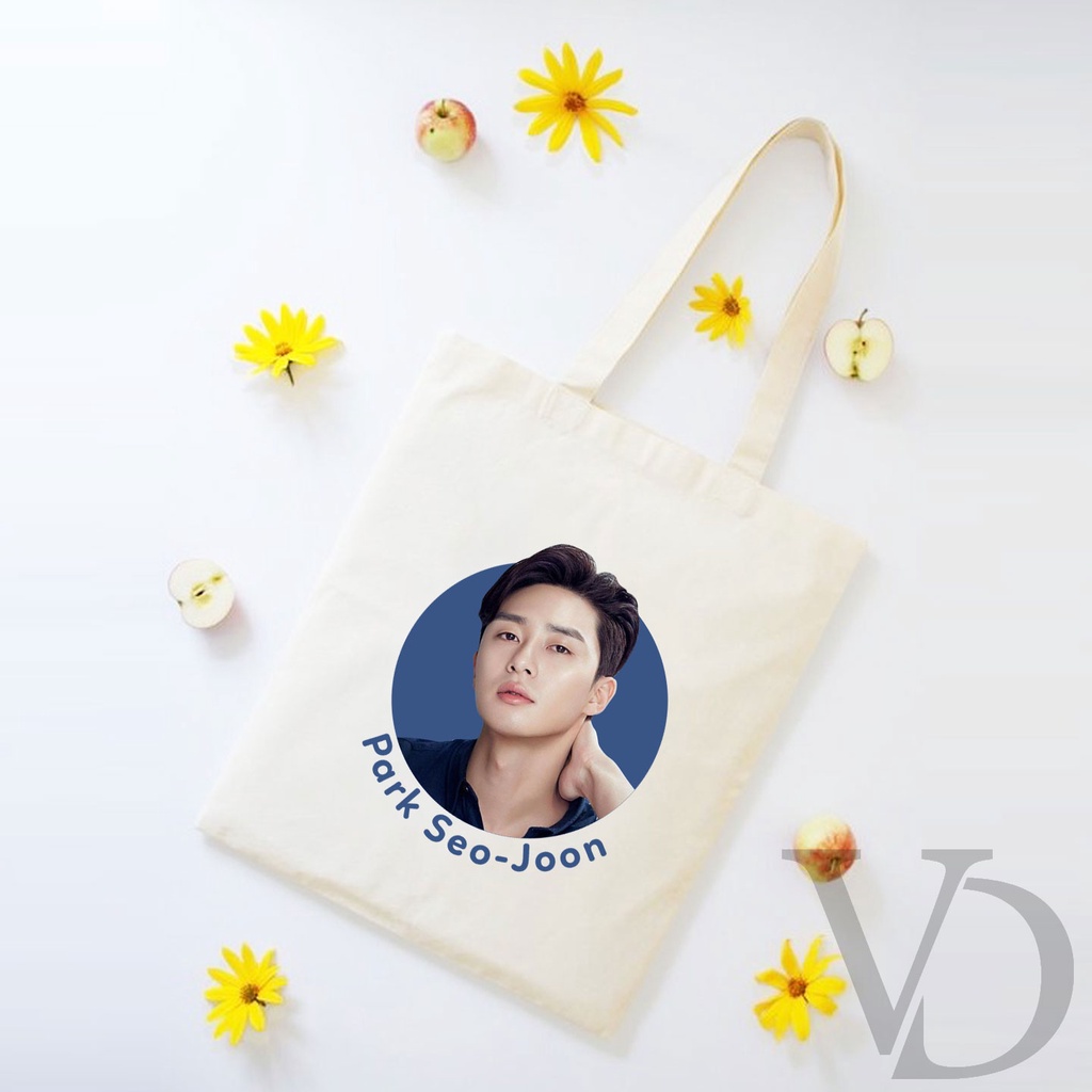 TOTE BAG BAHAN KANVAS KOREAN AKTOR / korean drama TOTE BAG / TAS BELANJA MOTIF KOREA