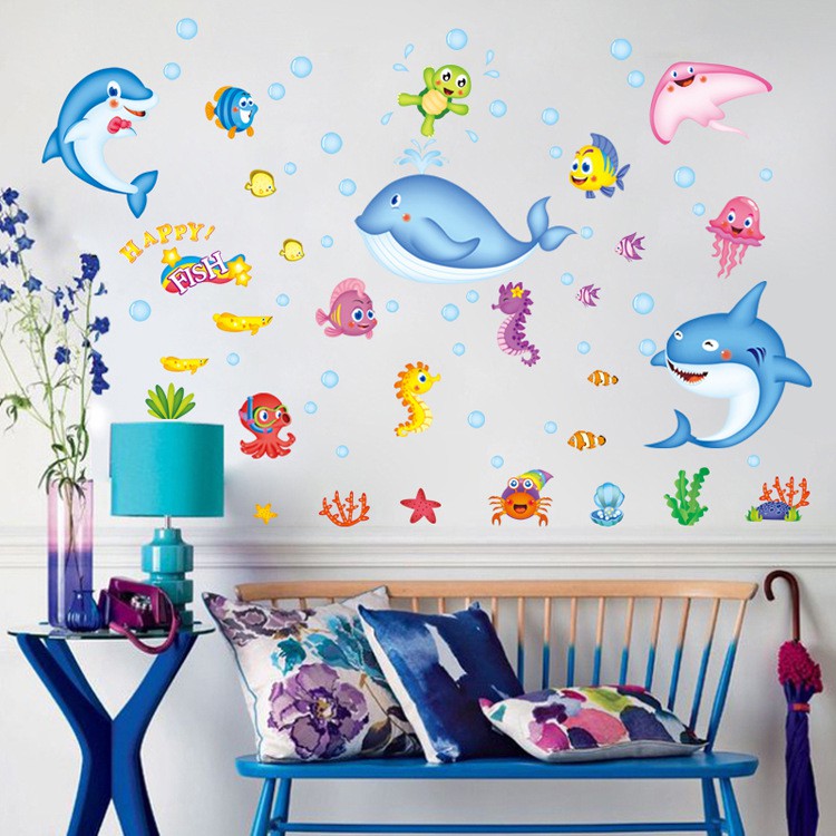 Reliza Wall Sticker Fish Dolphin Whale Ikan Lumba Lumba Stiker Dinding LDR7159