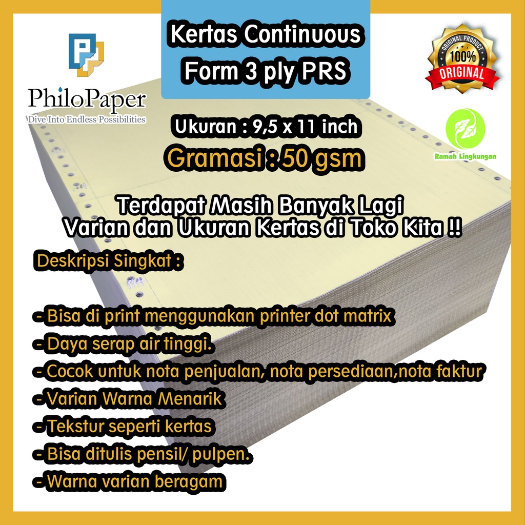 

Kertas Continuous Form 3 ply PRS 9,5 x 11 in