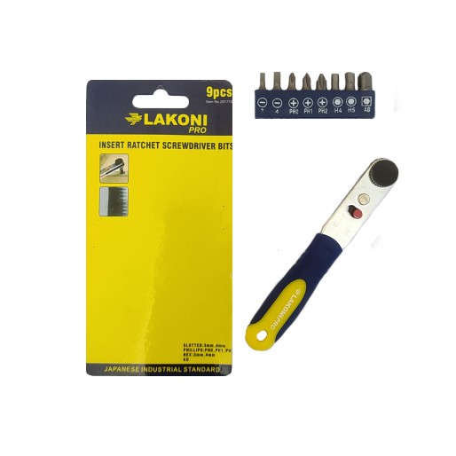 LAKONI PRO Kunci Obeng Ratchet Set 9 pcs Insert Ratchet Screwdriver 9 Pcs Bits Obeng Rachet Mini