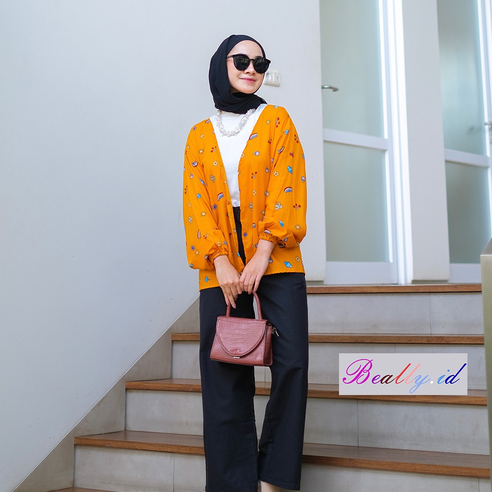 KIYOWO OUTER LENGAN BALON / OUTER KOREAN / OUTER KATUN RAYON VISCOSE MOTIF / OUTER WANITA / CARDIGAN MOTIF