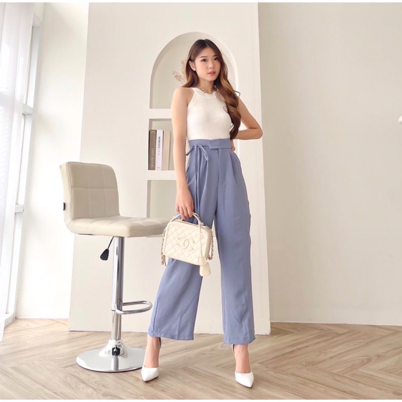 LAZA TIE RIBBON CULLOTES KOREA LONG PANTS / CELANA KULOT WANITA PREMIUM / CELANA KERJA PANJANG FORMAL LILAC , SAGE GREEN WANITA - HADIAH ATAU KADO ULTAH CEWEK