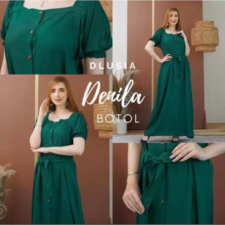 Dress Polos Dlusia Denila Gamis Polos Daster Dress Modern LD 110cm PB 135cm Muat BB 65kg mat Rayon super halus tidak nerawang